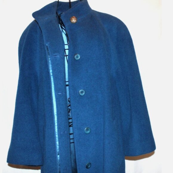 Vintage 70's Long Blue Wool Coat Button Front London Fog Made in USA ACTWU 12 P - Picture 16 of 16